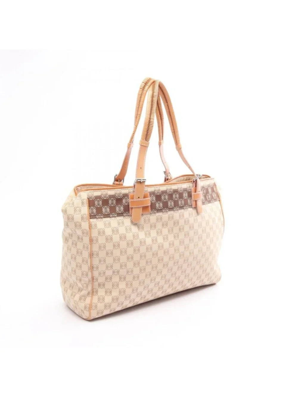 Loewe Tote Bag Repeat Anagram Beige Canvas Leather